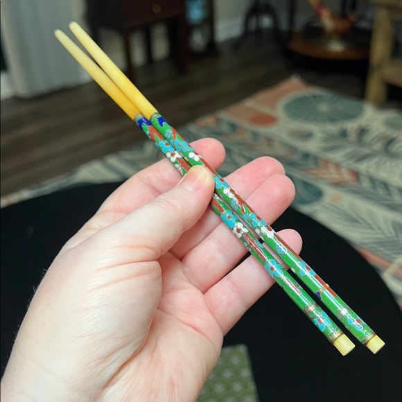 Vintage Chinese Cloisonné Enamel Chopsticks Lot + Bonus Plastic Chopsticks - Picture 11 of 13